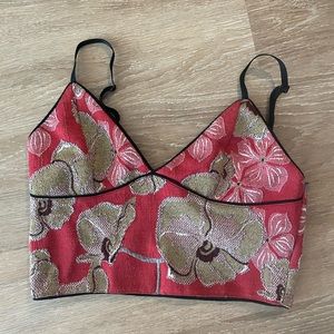 Pink floral cropped Zara top